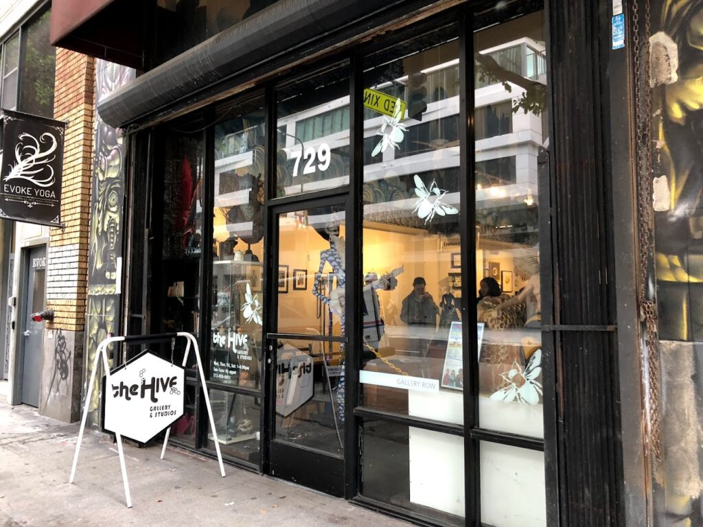 a store front at night