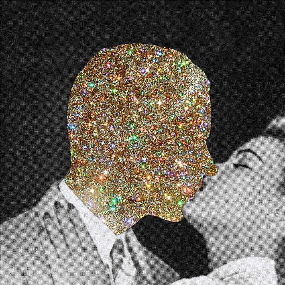 Woman being kissed by a man made of glitter by Eugenia Loli