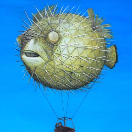 Pufferfish Hot Air Balloon Ride Over White Desert Sands