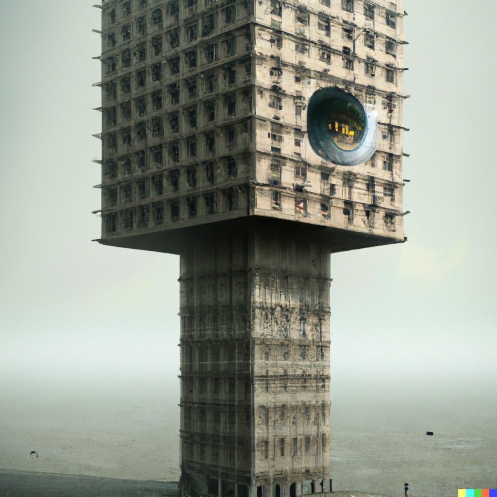 a clock tower in the background