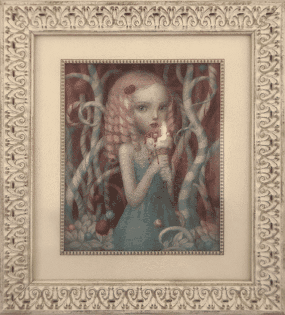 a painting in a frame hanging on a wall